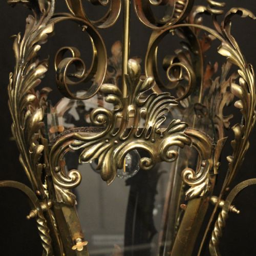 FRENCH BRASS SINGLE LIGHT ANTIQUE HALL LANTERN - ADDITIONAL PHOTO 3