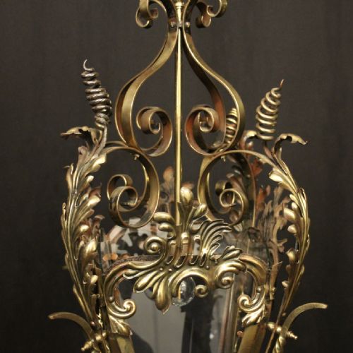 FRENCH BRASS SINGLE LIGHT ANTIQUE HALL LANTERN - ADDITIONAL PHOTO 4