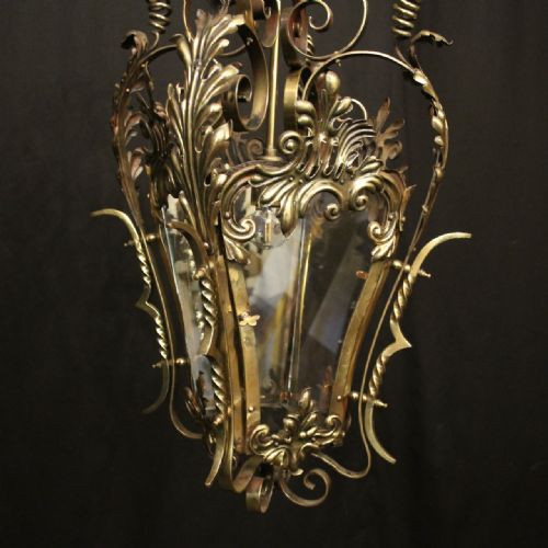 FRENCH BRASS SINGLE LIGHT ANTIQUE HALL LANTERN - ADDITIONAL PHOTO 5
