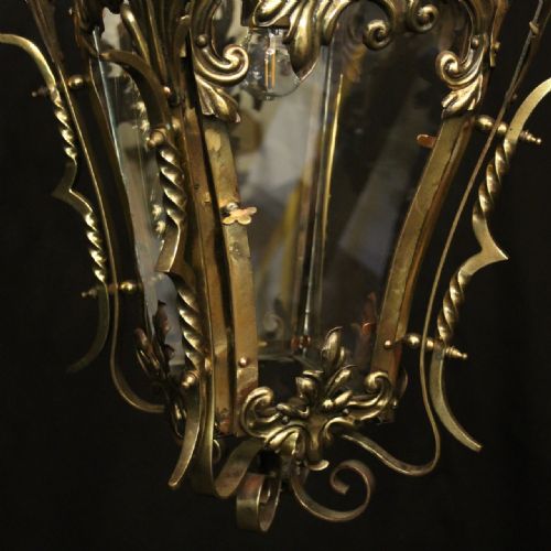 FRENCH BRASS SINGLE LIGHT ANTIQUE HALL LANTERN - ADDITIONAL PHOTO 7