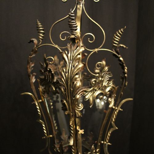 FRENCH BRASS SINGLE LIGHT ANTIQUE HALL LANTERN - ADDITIONAL PHOTO 8