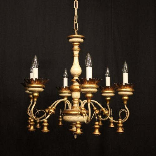 florentine 6 light polychrome antique chandelier - CATEGORY: ANTIQUE LIGHTING - DATED 1920