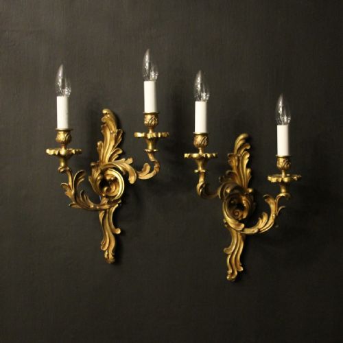 french pair of gilded bronze antique wall lights - CATEGORY: ANTIQUE LIGHTING - DATED 1920