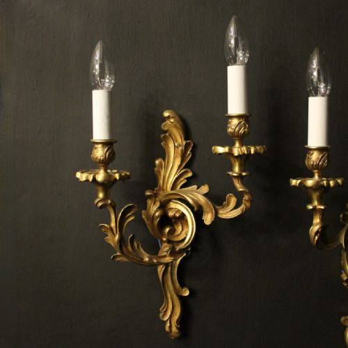 FRENCH PAIR OF GILDED BRONZE ANTIQUE WALL LIGHTS - ADDITIONAL PHOTO 1