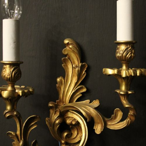 FRENCH PAIR OF GILDED BRONZE ANTIQUE WALL LIGHTS - ADDITIONAL PHOTO 2
