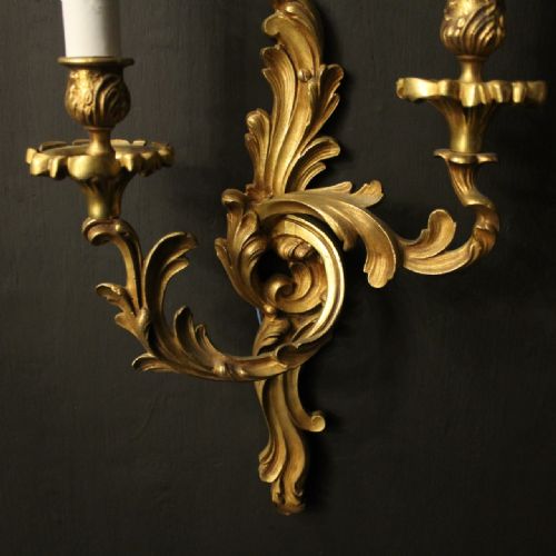 FRENCH PAIR OF GILDED BRONZE ANTIQUE WALL LIGHTS - ADDITIONAL PHOTO 5