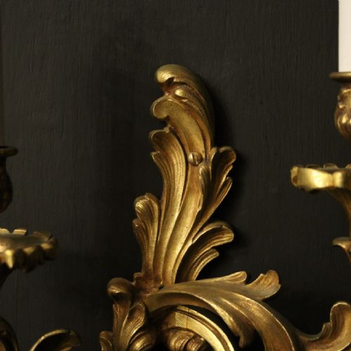 FRENCH PAIR OF GILDED BRONZE ANTIQUE WALL LIGHTS - ADDITIONAL PHOTO 7