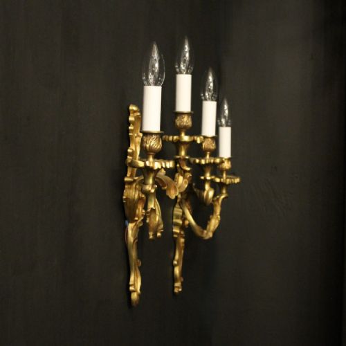 FRENCH PAIR OF GILDED BRONZE ANTIQUE WALL LIGHTS - ADDITIONAL PHOTO 9