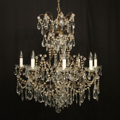 french gilded 9 light birdcage antique chandelier - CATEGORY: ANTIQUE LIGHTING - DATED 1920