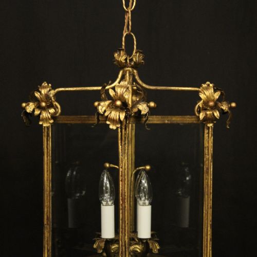 FLORENTINE GILDED TOLEWARE 4 LIGHT HALL LANTERN - ADDITIONAL PHOTO 1