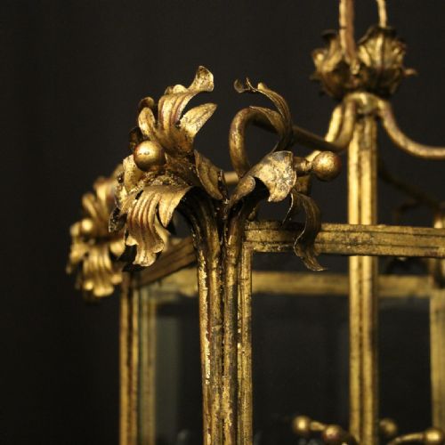 FLORENTINE GILDED TOLEWARE 4 LIGHT HALL LANTERN - ADDITIONAL PHOTO 5