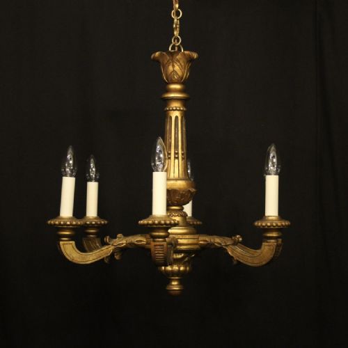 french giltwood 6 light antique chandelier - CATEGORY: ANTIQUE LIGHTING - DATED 1930