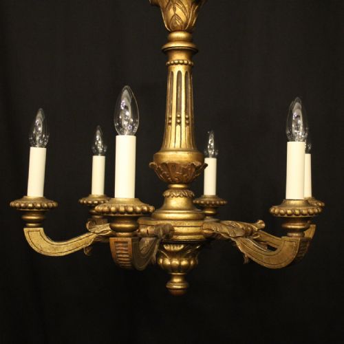 FRENCH GILTWOOD 6 LIGHT ANTIQUE CHANDELIER - ADDITIONAL PHOTO 1