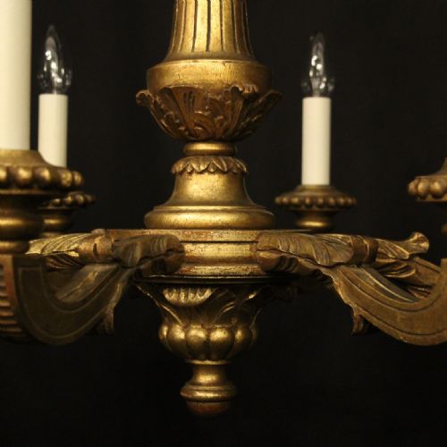 FRENCH GILTWOOD 6 LIGHT ANTIQUE CHANDELIER - ADDITIONAL PHOTO 2