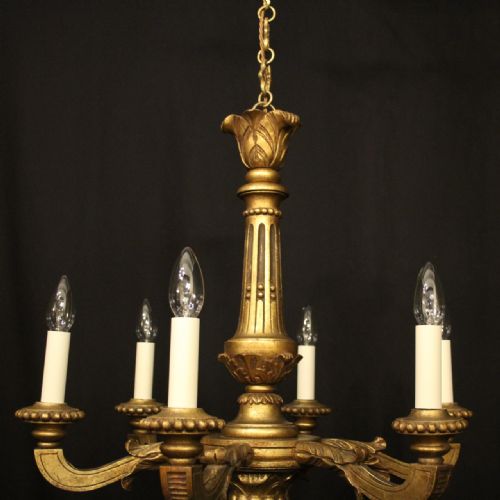 FRENCH GILTWOOD 6 LIGHT ANTIQUE CHANDELIER - ADDITIONAL PHOTO 3
