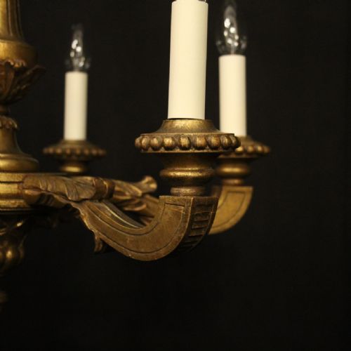FRENCH GILTWOOD 6 LIGHT ANTIQUE CHANDELIER - ADDITIONAL PHOTO 4