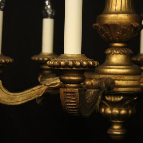 FRENCH GILTWOOD 6 LIGHT ANTIQUE CHANDELIER - ADDITIONAL PHOTO 5