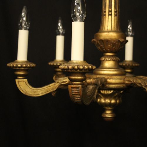 FRENCH GILTWOOD 6 LIGHT ANTIQUE CHANDELIER - ADDITIONAL PHOTO 6
