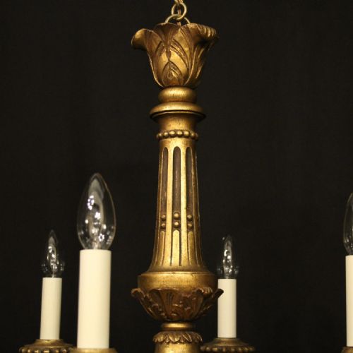 FRENCH GILTWOOD 6 LIGHT ANTIQUE CHANDELIER - ADDITIONAL PHOTO 7