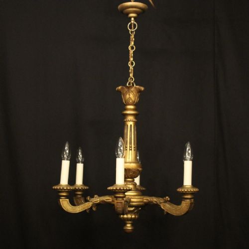 FRENCH GILTWOOD 6 LIGHT ANTIQUE CHANDELIER - ADDITIONAL PHOTO 8