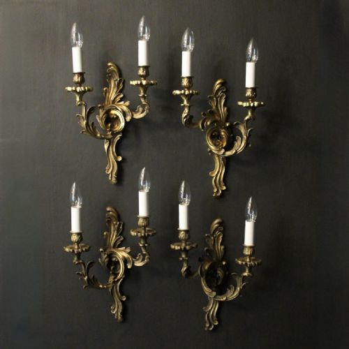 french set of 4 gilded bronze antique wall lights - CATEGORY: ANTIQUE LIGHTING - DATED 1920