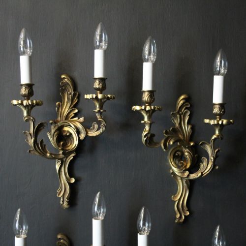 FRENCH SET OF 4 GILDED BRONZE ANTIQUE WALL LIGHTS - ADDITIONAL PHOTO 1
