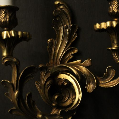 FRENCH SET OF 4 GILDED BRONZE ANTIQUE WALL LIGHTS - ADDITIONAL PHOTO 2