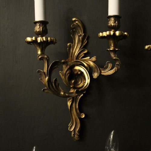 FRENCH SET OF 4 GILDED BRONZE ANTIQUE WALL LIGHTS - ADDITIONAL PHOTO 5
