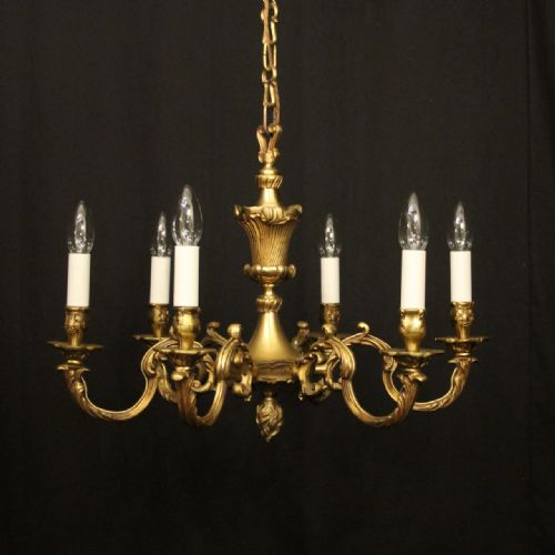 french gilded bronze 6 light antique chandelier - CATEGORY: ANTIQUE LIGHTING - DATED 1930