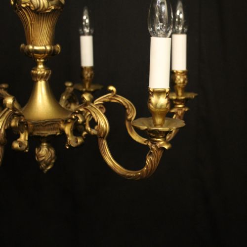 FRENCH GILDED BRONZE 6 LIGHT ANTIQUE CHANDELIER - ADDITIONAL PHOTO 1
