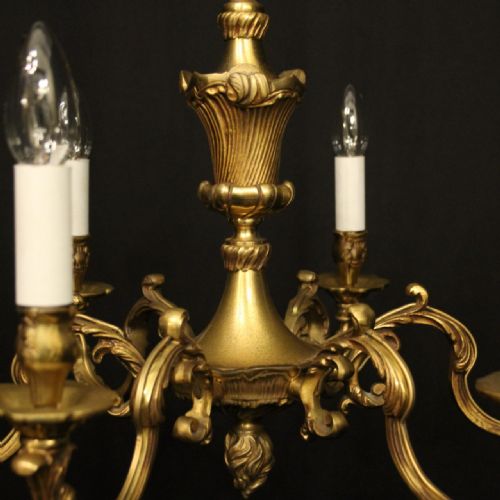 FRENCH GILDED BRONZE 6 LIGHT ANTIQUE CHANDELIER - ADDITIONAL PHOTO 3