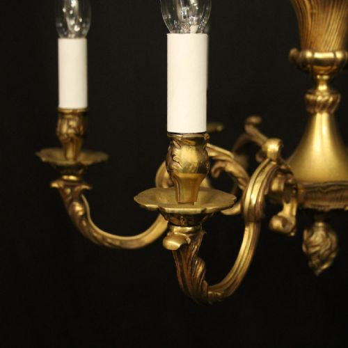 FRENCH GILDED BRONZE 6 LIGHT ANTIQUE CHANDELIER - ADDITIONAL PHOTO 4