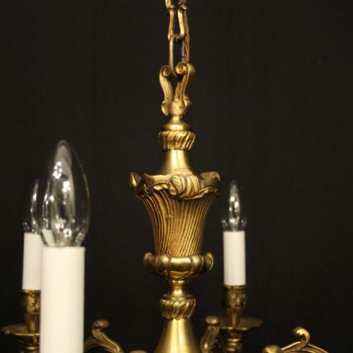 FRENCH GILDED BRONZE 6 LIGHT ANTIQUE CHANDELIER - ADDITIONAL PHOTO 5