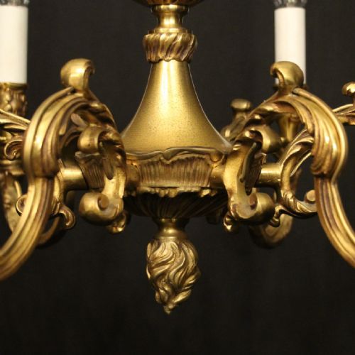 FRENCH GILDED BRONZE 6 LIGHT ANTIQUE CHANDELIER - ADDITIONAL PHOTO 7