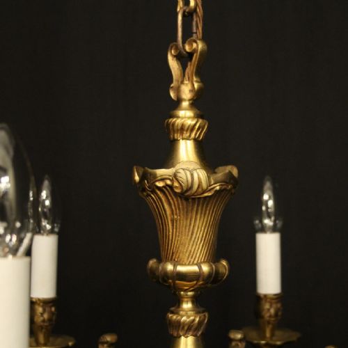 FRENCH GILDED BRONZE 6 LIGHT ANTIQUE CHANDELIER - ADDITIONAL PHOTO 8