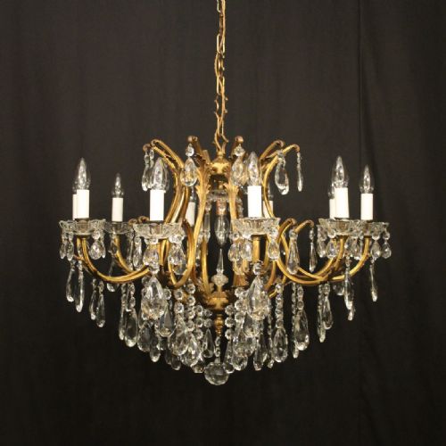 french gilded crystal 11 light birdcage antique chandelier - CATEGORY: ANTIQUE LIGHTING - DATED 1920