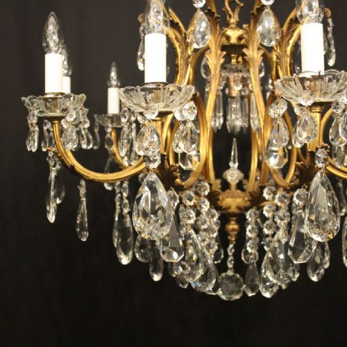 FRENCH GILDED CRYSTAL 11 LIGHT BIRDCAGE ANTIQUE CHANDELIER - ADDITIONAL PHOTO 4
