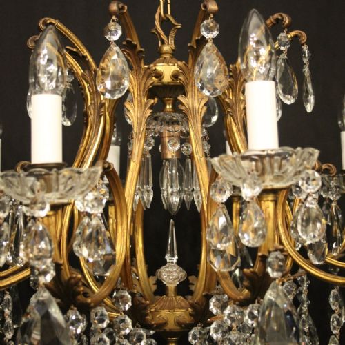 FRENCH GILDED CRYSTAL 11 LIGHT BIRDCAGE ANTIQUE CHANDELIER - ADDITIONAL PHOTO 7