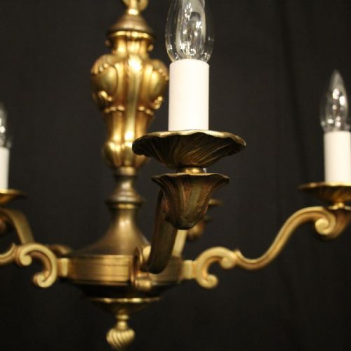FRENCH GILDED BRASS 5 LIGHT ANTIQUE CHANDELIER - ADDITIONAL PHOTO 1