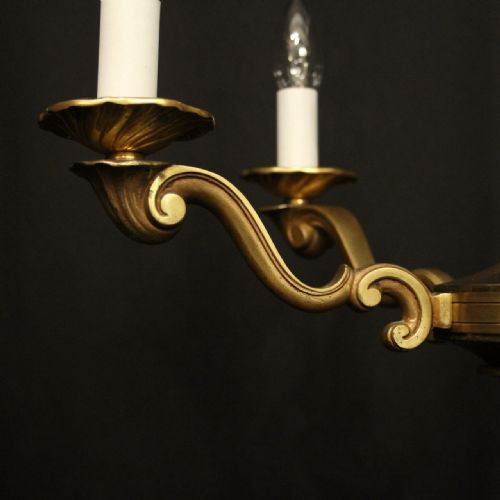 FRENCH GILDED BRASS 5 LIGHT ANTIQUE CHANDELIER - ADDITIONAL PHOTO 2