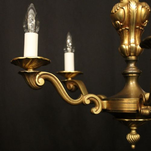 FRENCH GILDED BRASS 5 LIGHT ANTIQUE CHANDELIER - ADDITIONAL PHOTO 3