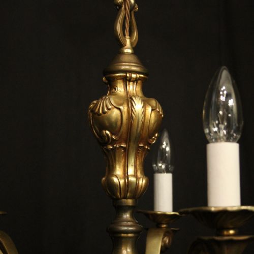 FRENCH GILDED BRASS 5 LIGHT ANTIQUE CHANDELIER - ADDITIONAL PHOTO 4