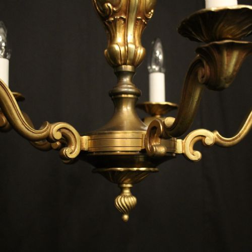 FRENCH GILDED BRASS 5 LIGHT ANTIQUE CHANDELIER - ADDITIONAL PHOTO 5
