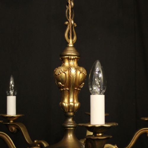 FRENCH GILDED BRASS 5 LIGHT ANTIQUE CHANDELIER - ADDITIONAL PHOTO 6