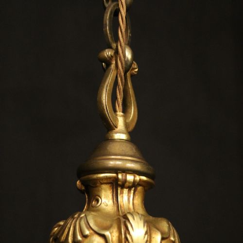FRENCH GILDED BRASS 5 LIGHT ANTIQUE CHANDELIER - ADDITIONAL PHOTO 7