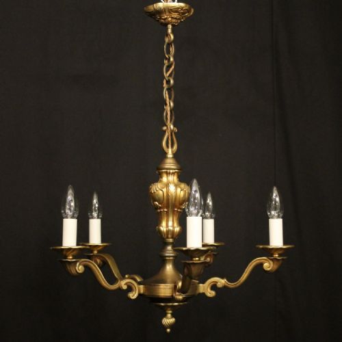 FRENCH GILDED BRASS 5 LIGHT ANTIQUE CHANDELIER - ADDITIONAL PHOTO 8