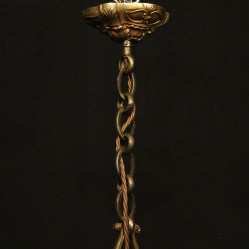 FRENCH GILDED BRASS 5 LIGHT ANTIQUE CHANDELIER - ADDITIONAL PHOTO 9