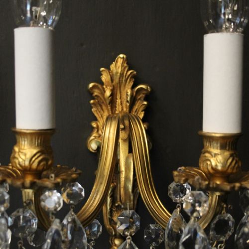 FRENCH SET OF 4 GILDED CRYSTAL TWIN ARM WALL LIGHTS - ADDITIONAL PHOTO 3