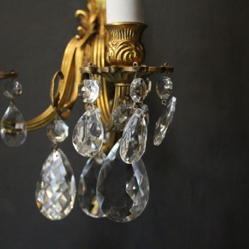 FRENCH SET OF 4 GILDED CRYSTAL TWIN ARM WALL LIGHTS - ADDITIONAL PHOTO 5