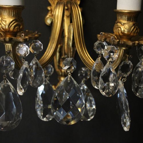 FRENCH SET OF 4 GILDED CRYSTAL TWIN ARM WALL LIGHTS - ADDITIONAL PHOTO 6